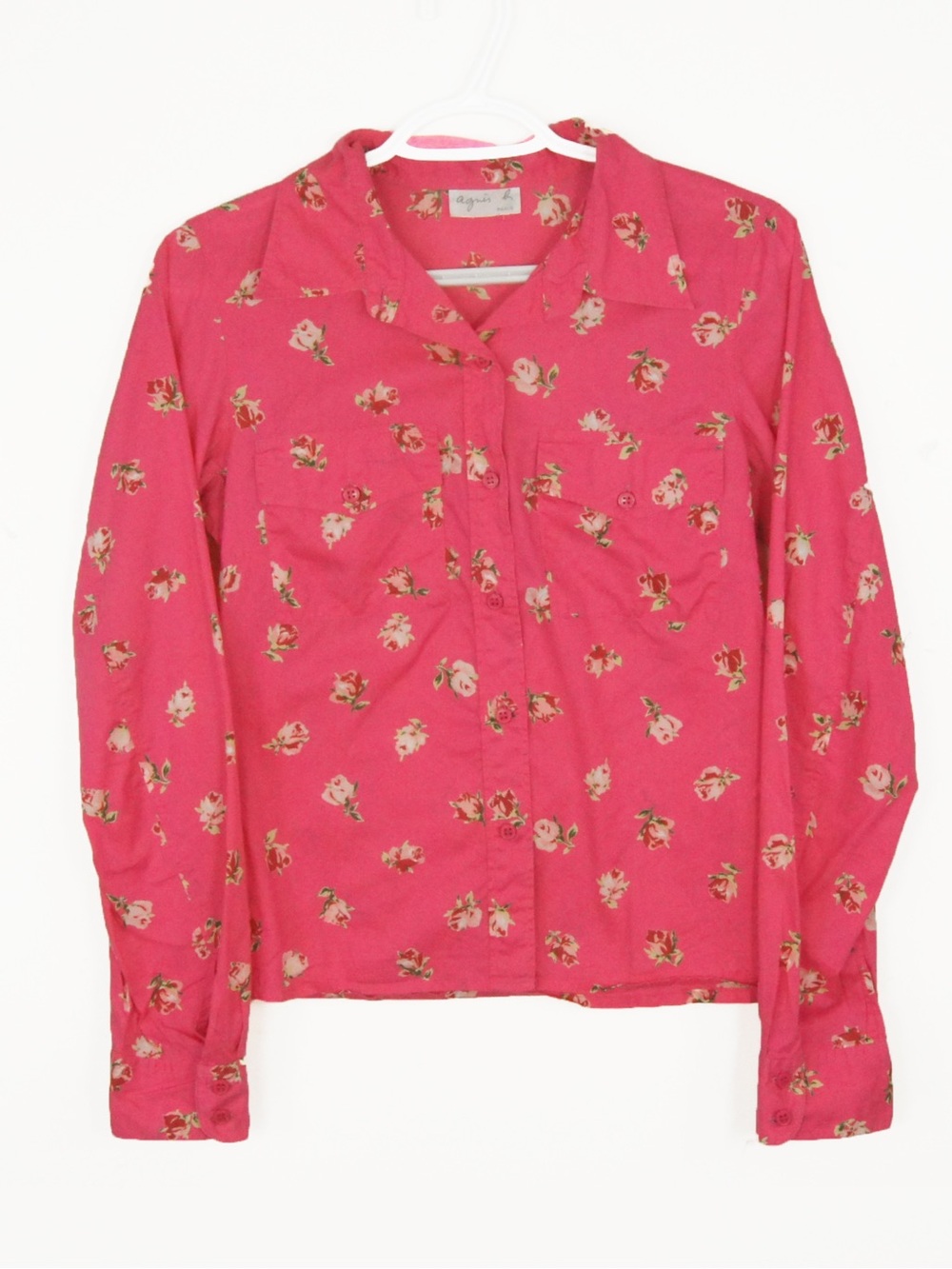 Agnes B Paris Pink Floral Rose Long Sleeve Button Up Blouse Top
